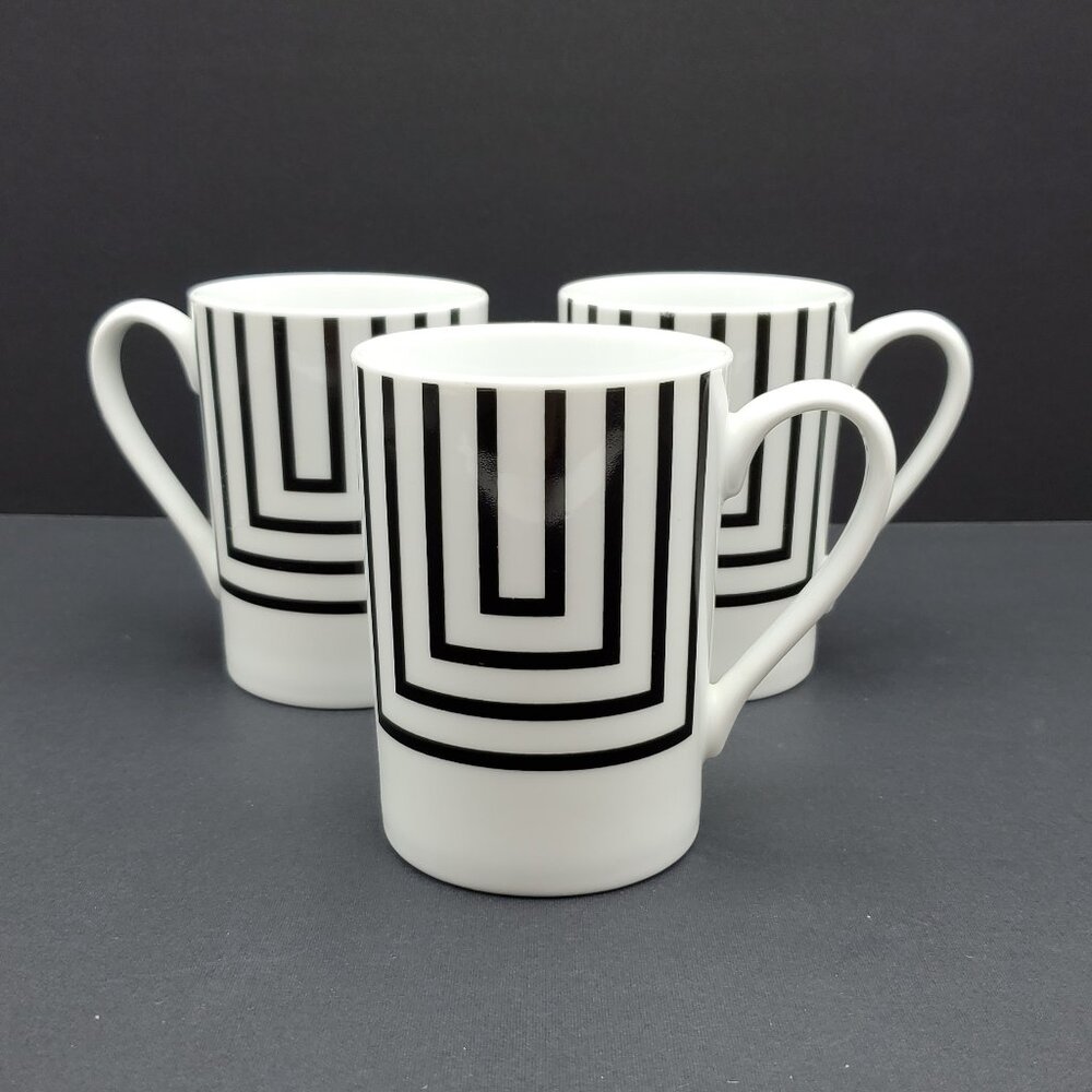Let's Dine Super White Porcelain Mugs Lets Dine White Mugs with Black LInes